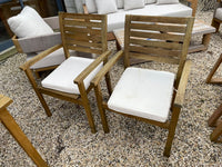 Pair of Teak Outdoor Dining Chair w/ White Cushions