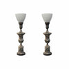 PAIR of Vintage Silver Plated Trophy Table Lamps w/ Milk Glass Shades