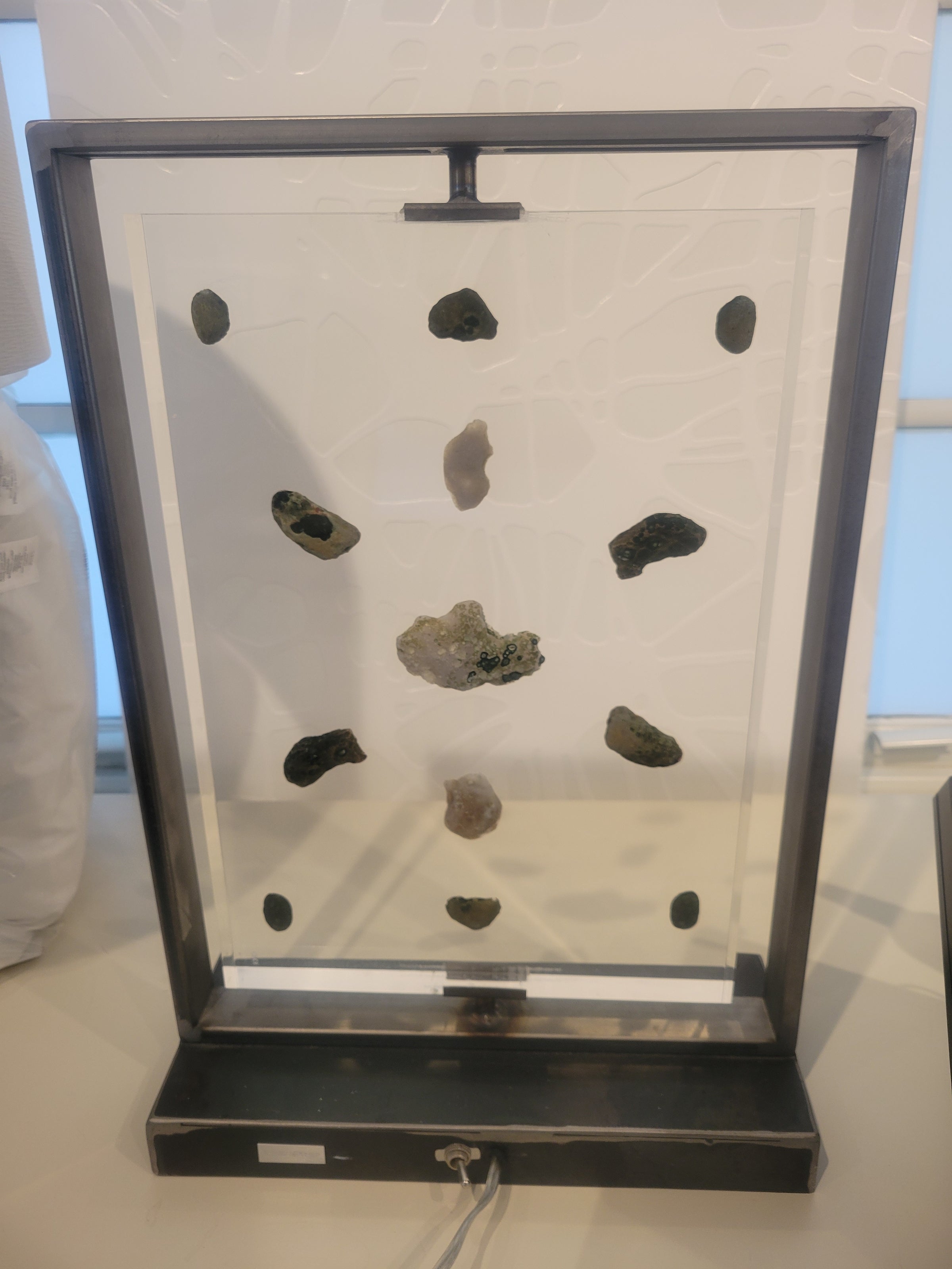 Floating Quartz Geodes in Lucite Table Lamp w/ Steel Frame by Kimberly McDonald