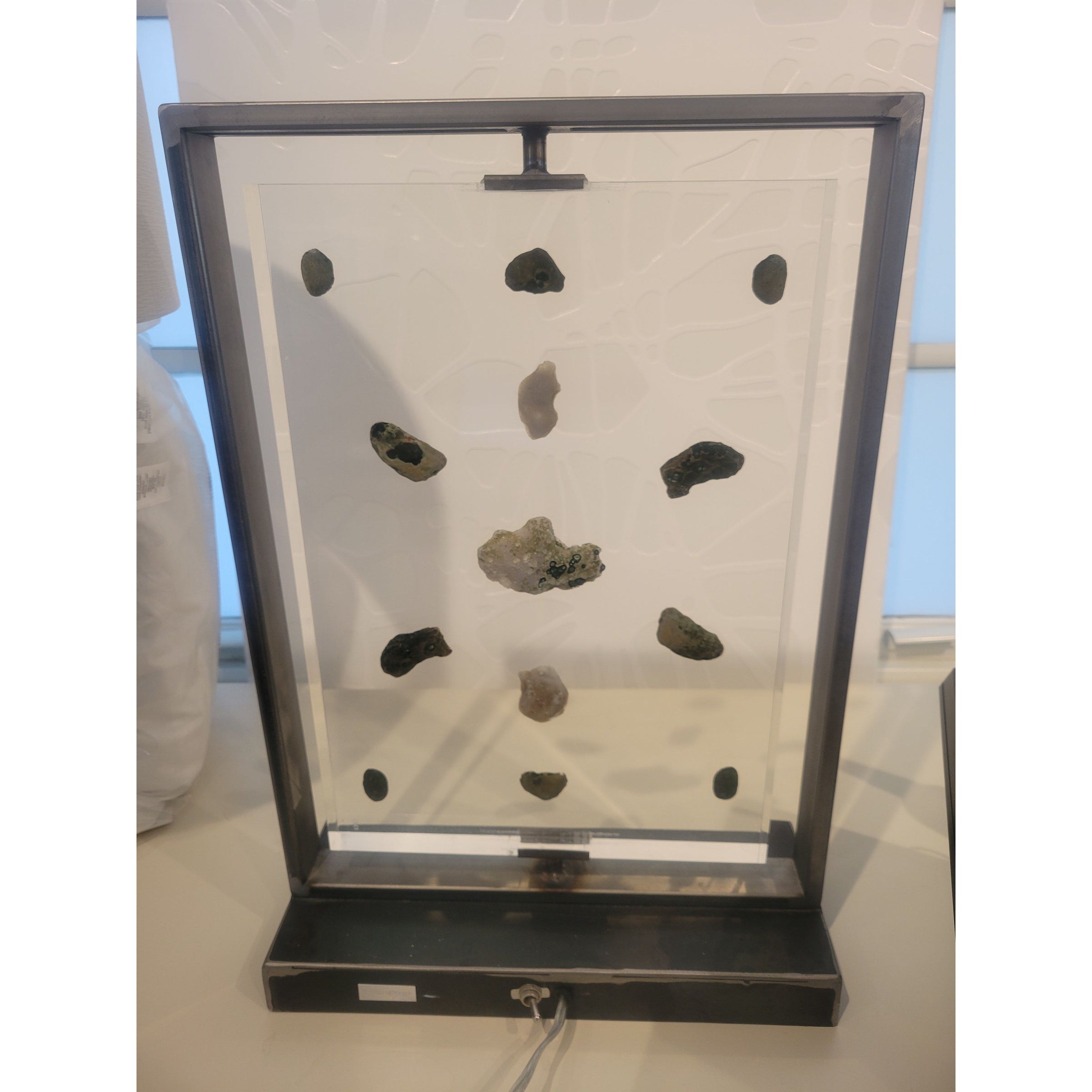 Floating Quartz Geodes in Lucite Table Lamp w/ Steel Frame by Kimberly McDonald