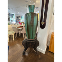 Large Antique Glazed Green & Brown Terracotta Vase - AS IS