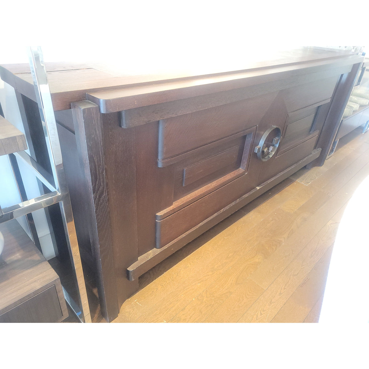 Vintage Oak Sideboard w/ Brass Pulls & Key - colletteconsignment.com