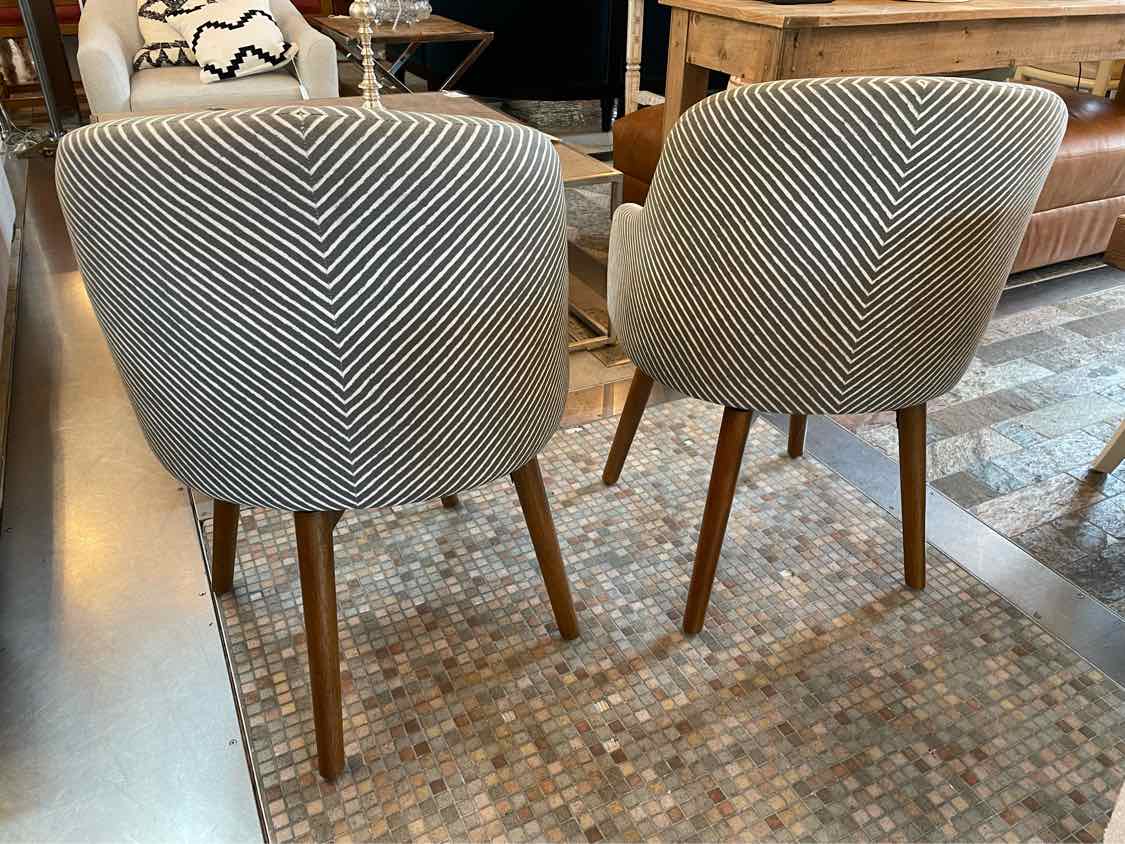 PAIR of Striped Swivel Chairs w/ Wood Legs (AS IS)