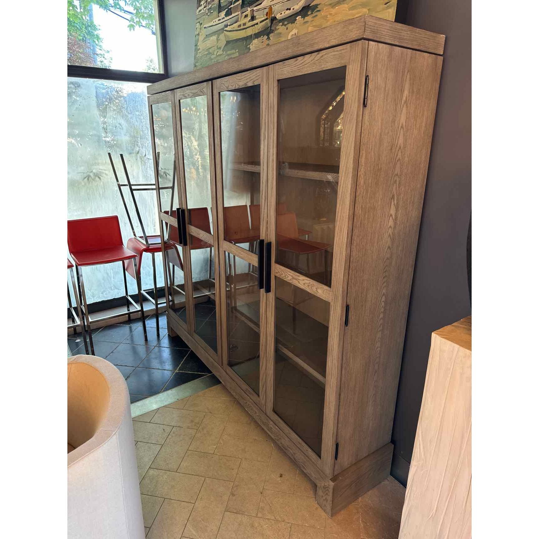 Restoration Hardware Gray Wood and Glass Cabinet