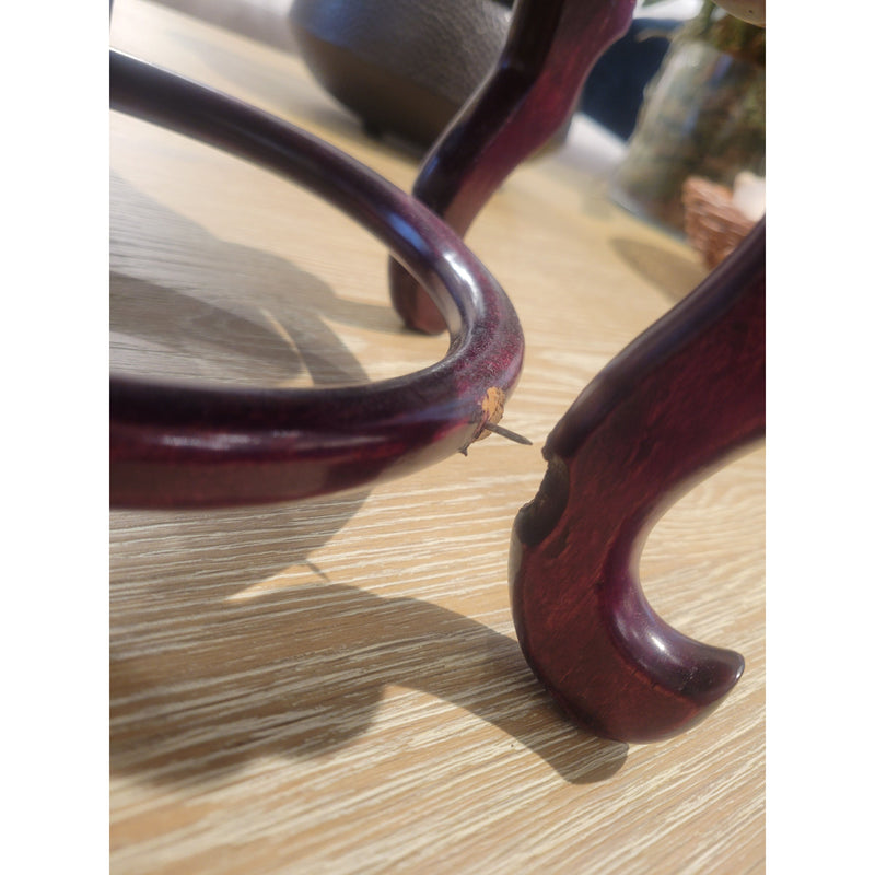 Vintage Crackle Ceramic Table Lamp w/ Silk Shade on Chinese Base - AS IS