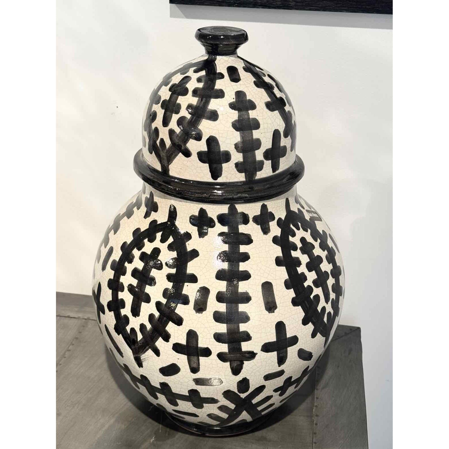 Large Moroccan Stitch Pattern Glazed Ceramic Urn