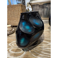 Small Blue Mid Century Murano Battuto Style Vase, 9.5"L x 5"W x 9"H