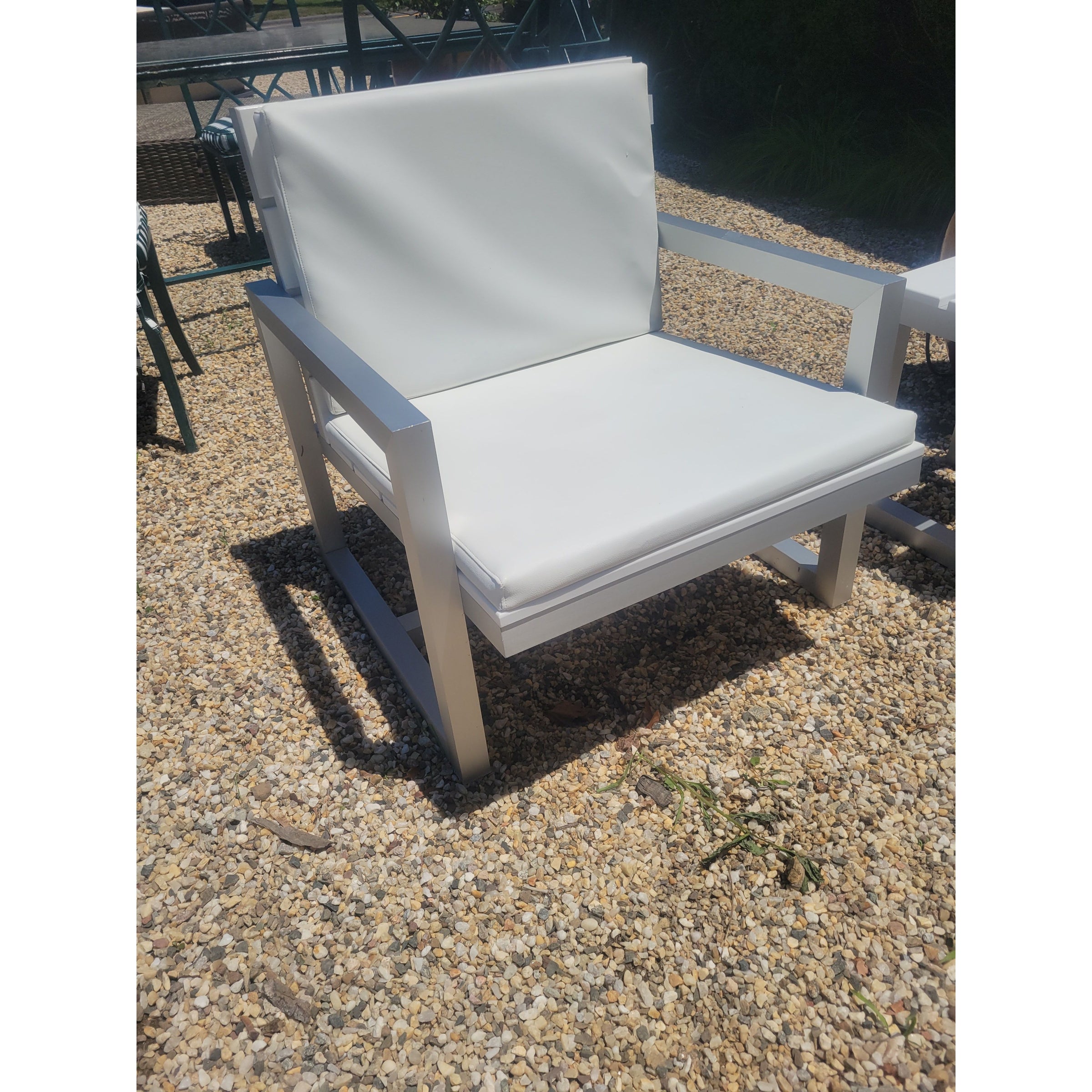 PAIR of Aluminum Lounge Chairs w/ White Poly Cushions by Gandia Blasco