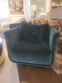 PAIR of Artu Green Velvet Barrel Back Swivel Chairs by Fendi Casa