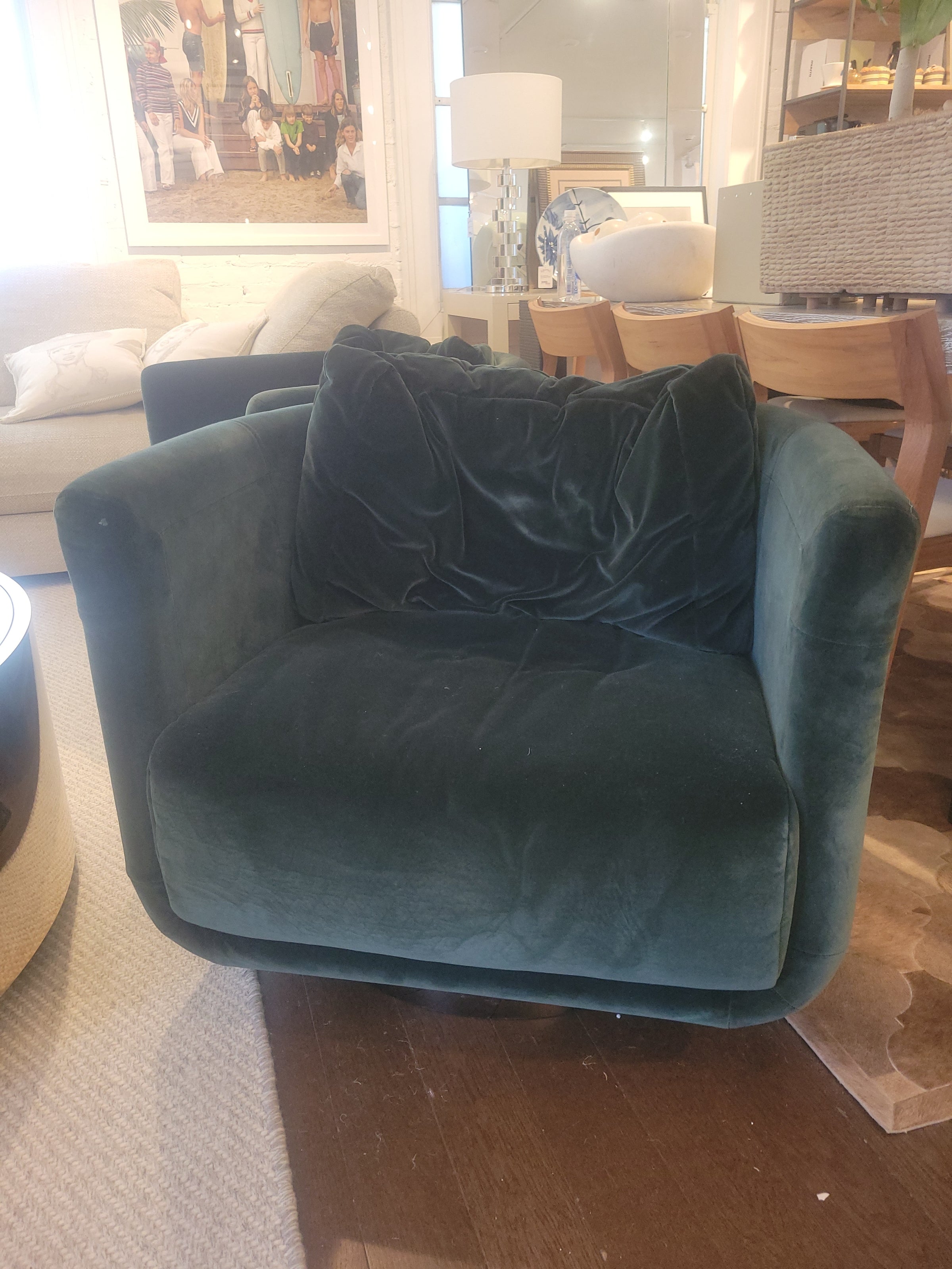 PAIR of Artu Green Velvet Barrel Back Swivel Chairs by Fendi Casa