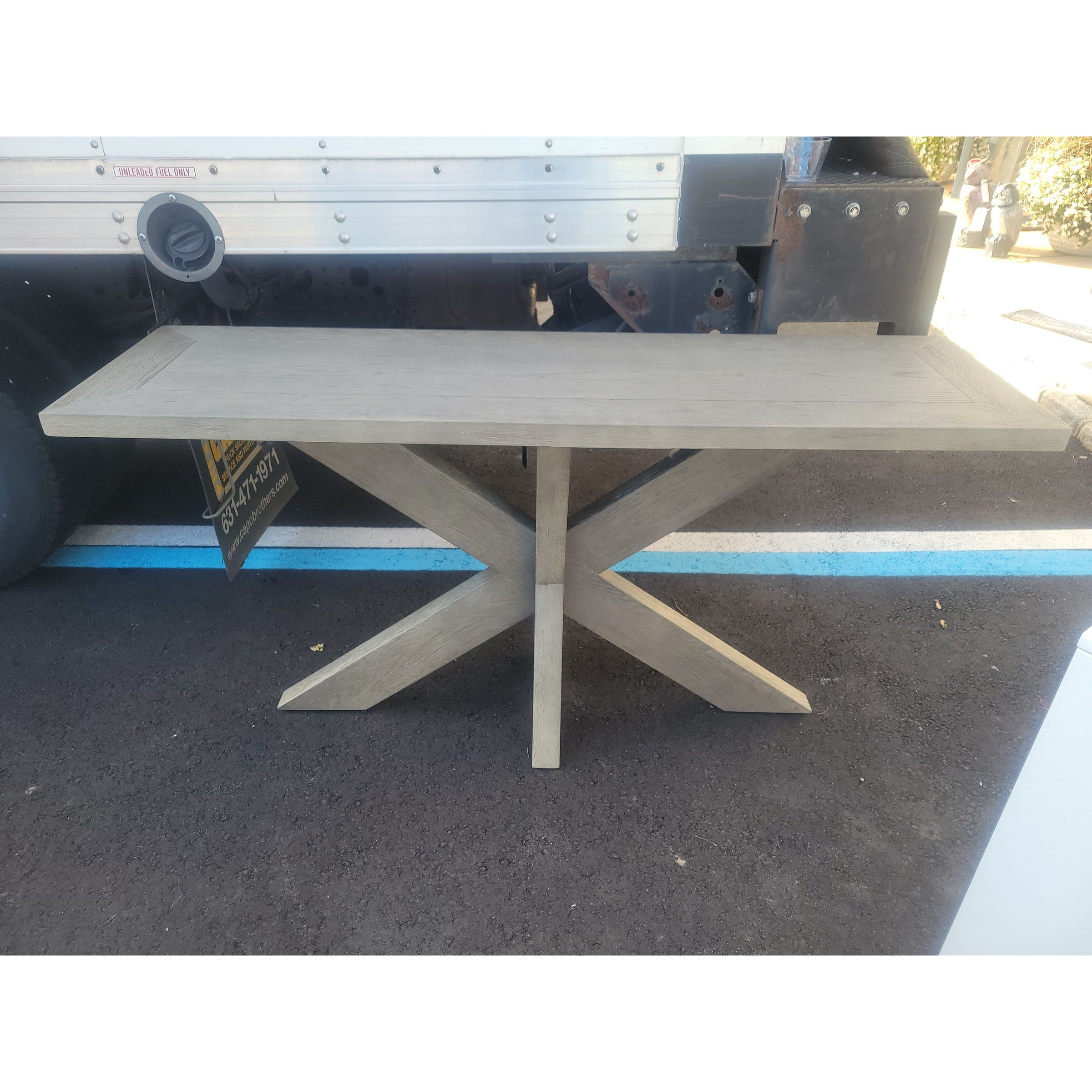 French Style Gray Oak X-Base Console Table by RH