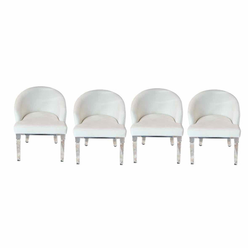 Set of 4 Bel Air Dining Chairs in Off-White Suede w/ Lucite Legs