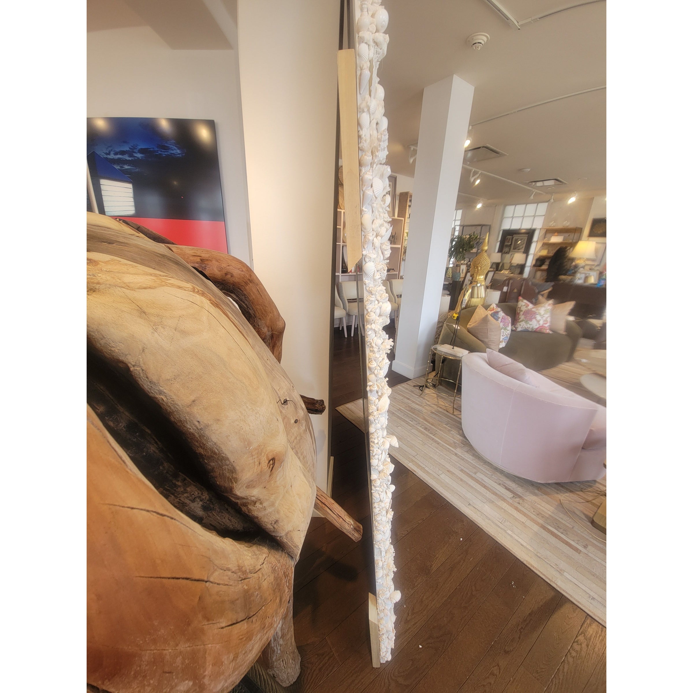 Custom 8-ft Arched Standing Mirror Lined w/ Bahamas Shells (AS IS) - colletteconsignment.com