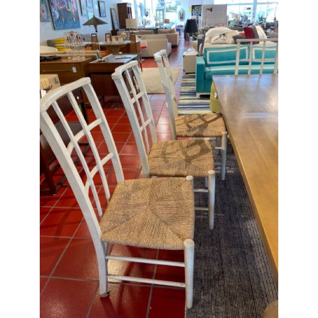 Set of White-Wash Dining Chairs with/ Rush Seat