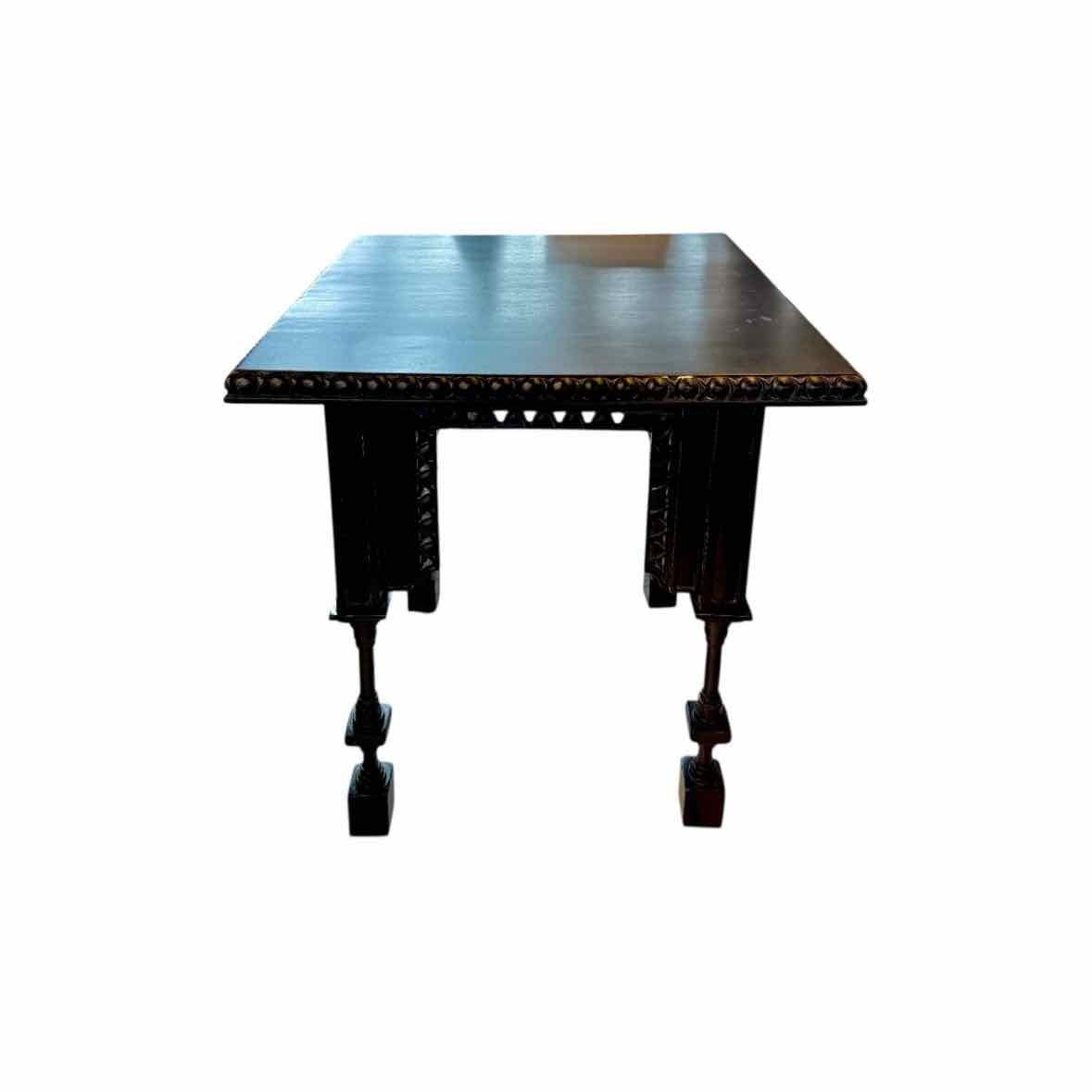 Black Wood Gothic Revival Square Table by Noir - colletteconsignment.com