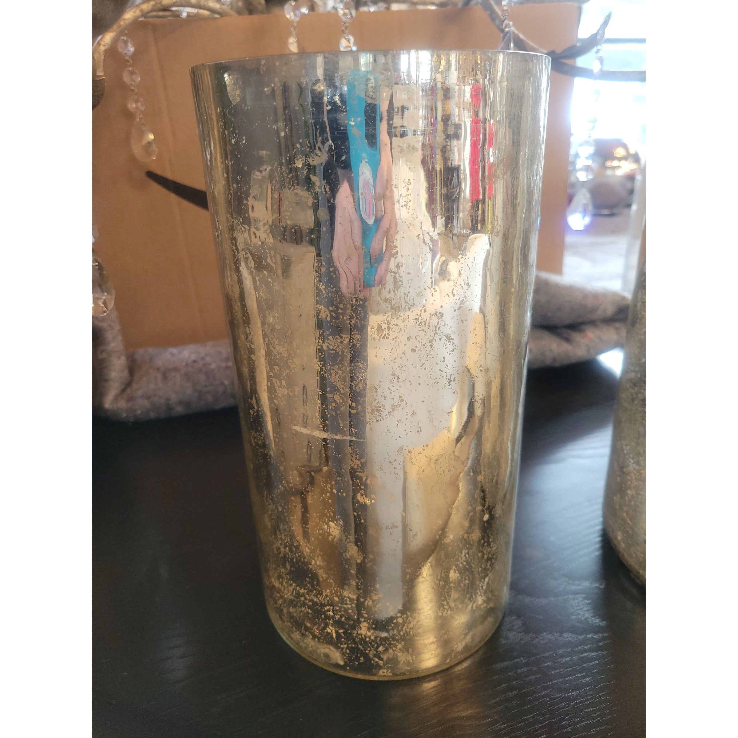 Short Gold Mercury Glass Pillar Candle Holder