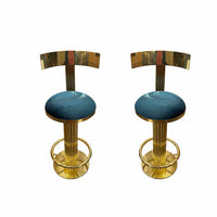 PAIR of Custom Polished Brass Bar Stools w/ Cowhide Seat - AS IS