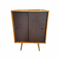 2-ft Mid-Century Maple Cabinet w/ Sliding Grasscloth Doors by Paul McCobb