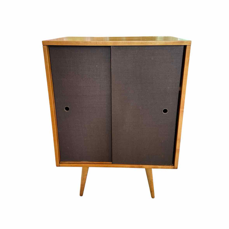2-ft Mid-Century Maple Cabinet w/ Sliding Grasscloth Doors by Paul McCobb