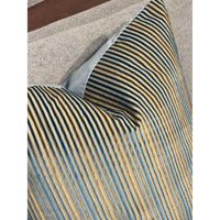 Pair of Blue & Gold Stripe Velvet Square Pillows