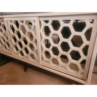 'Wilhelm' White Gesso Sliding Door Credenza w/ Mirror Glass by Mr. Brown