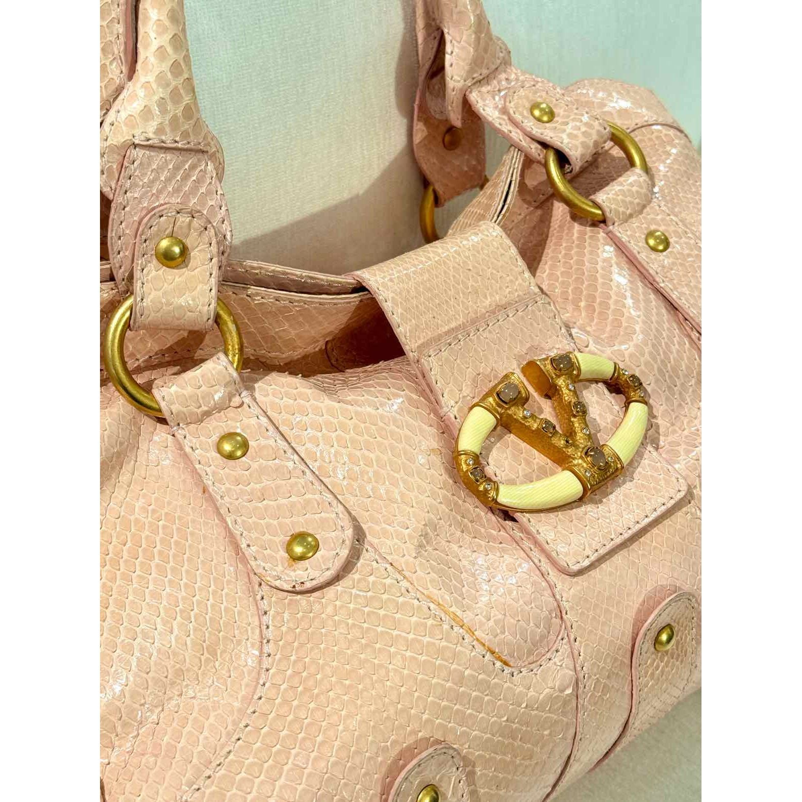 Valentino Pink Snakeskin Rosegold Tote w/" V"  Logo