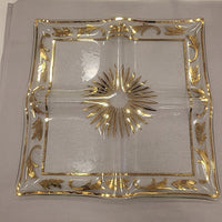 MCM Daisy Gold Glass 4-Section Square Platter