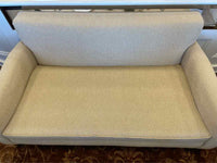 Custom Tan Chenille 2-Seat Sofa w/ Dark Wood Legs