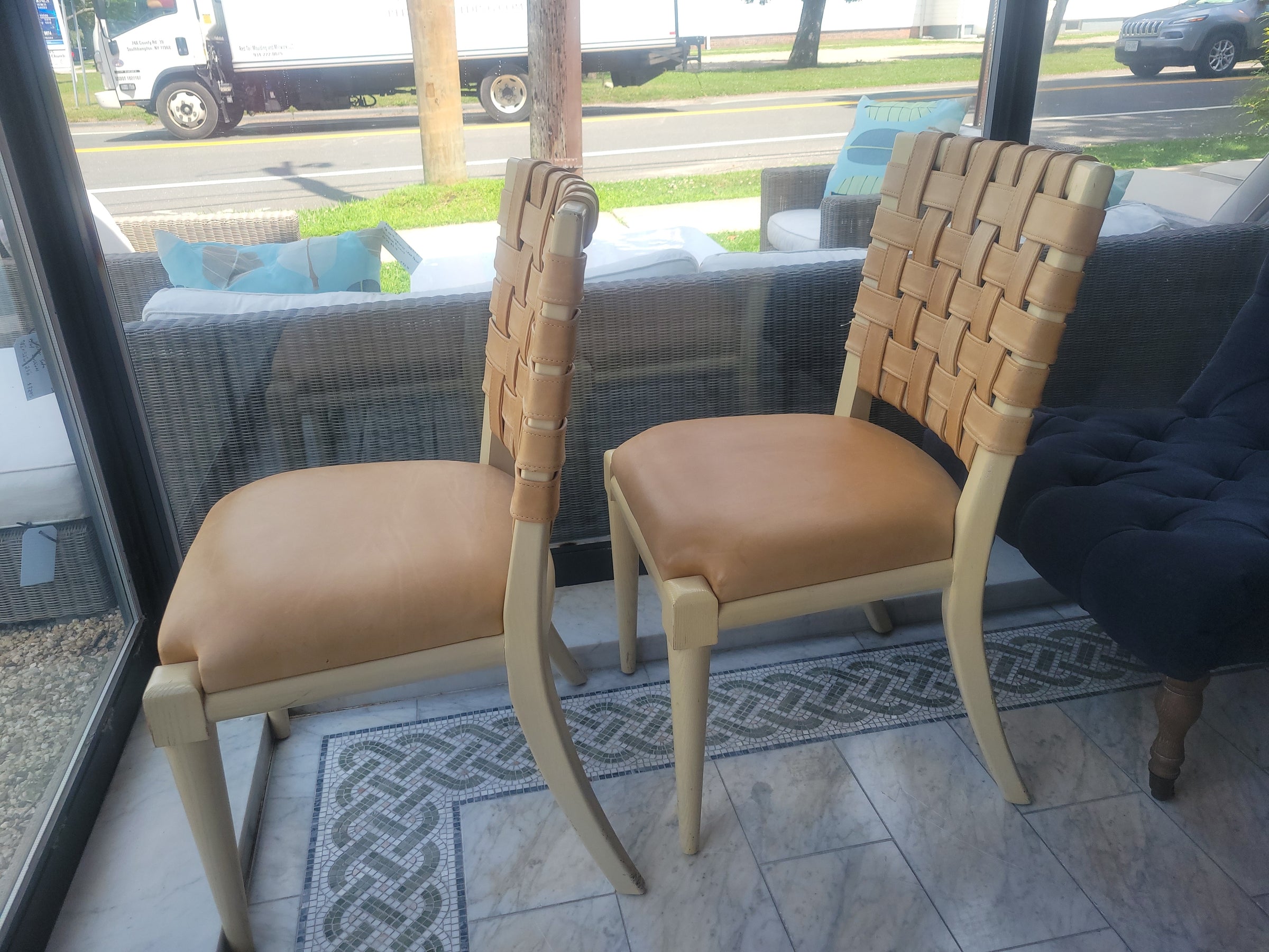 SET of 8 Maple & Leather Web VW Dining Side Chairs by Vicente Wolf (AS IS)