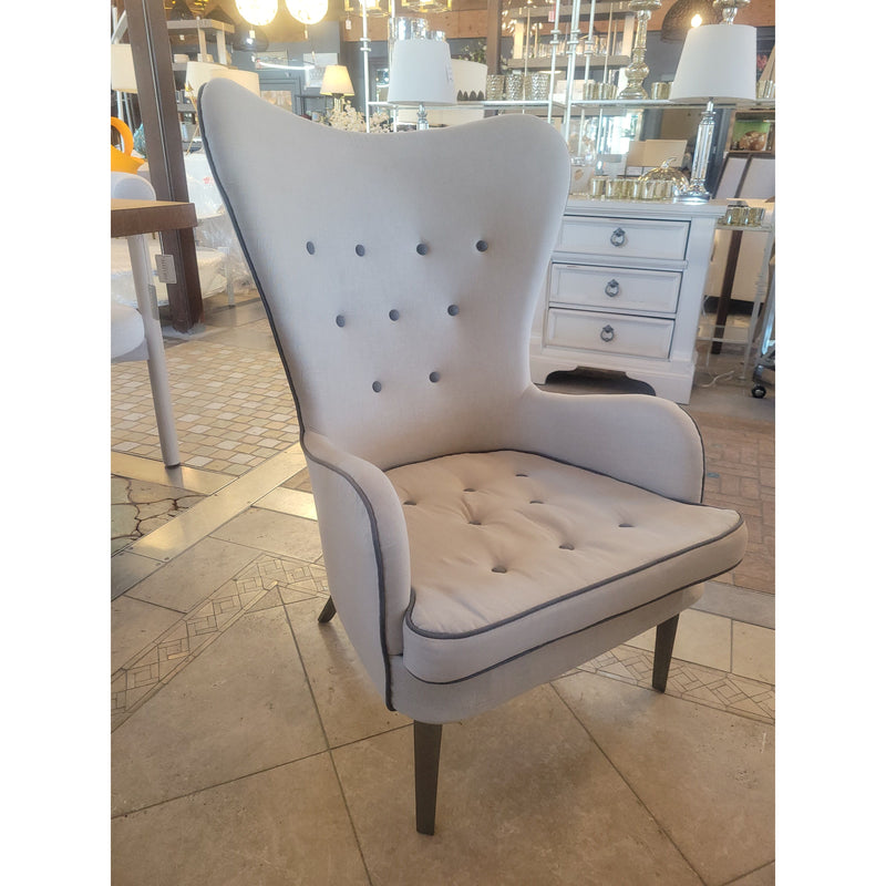 Custom Buttoned High Wingback Arm Chair w/ Piping by Chelsea Textiles - colletteconsignment.com