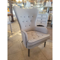 Custom Buttoned High Wingback Arm Chair w/ Piping by Chelsea Textiles