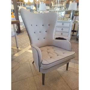 Custom Buttoned High Wingback Arm Chair w/ Piping by Chelsea Textiles