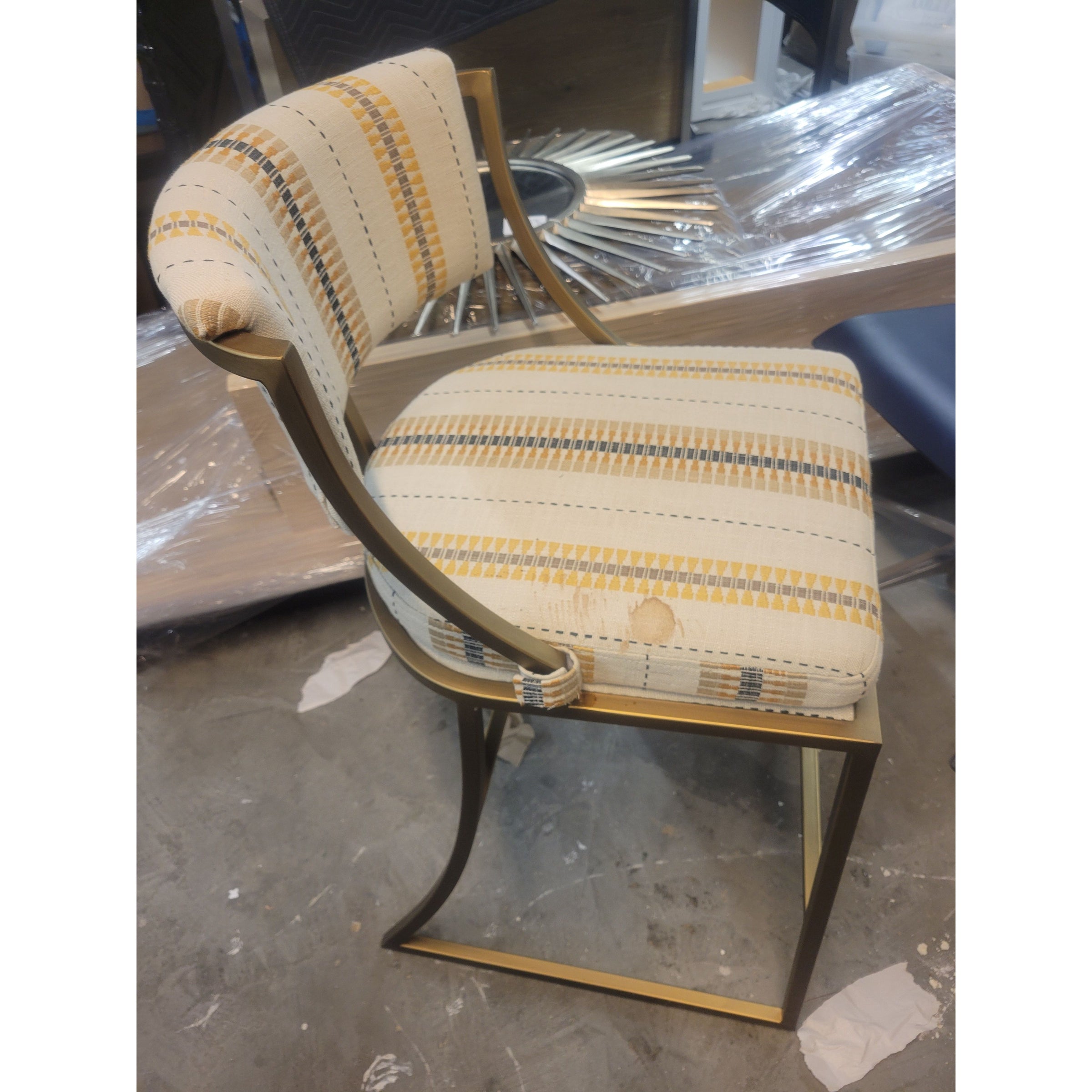 PAIR of Yellow Striped Bar Stools on Brass Bases by Ballard Designs (AS IS)