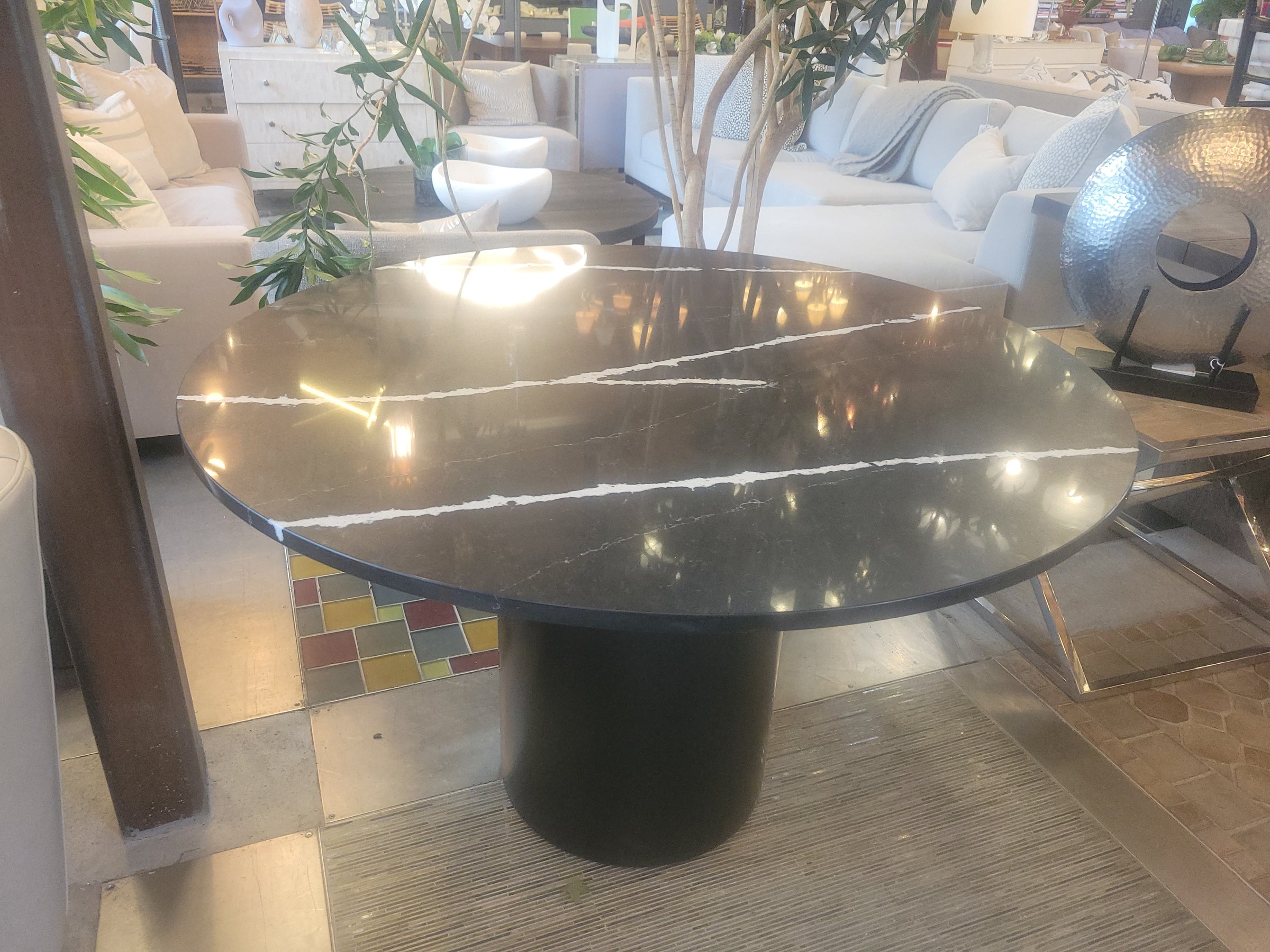 Custom Round Black Quartz Top Dining Table