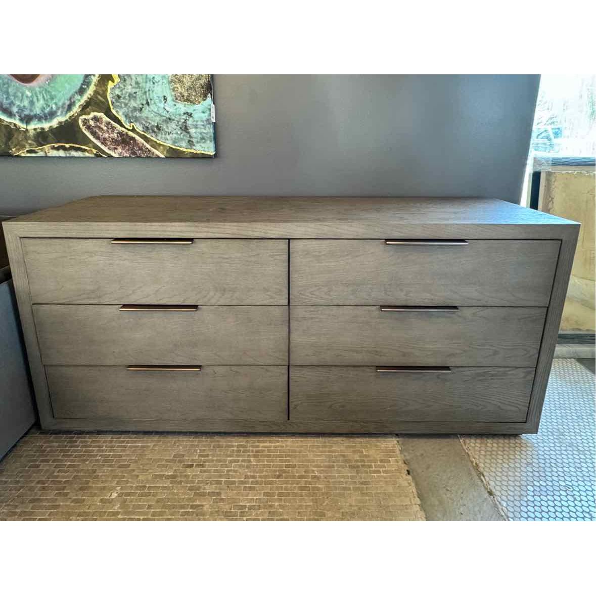 RH Machinto 6-Drawer Dresser in Grey Oak 72"Wx22"Dx32"H