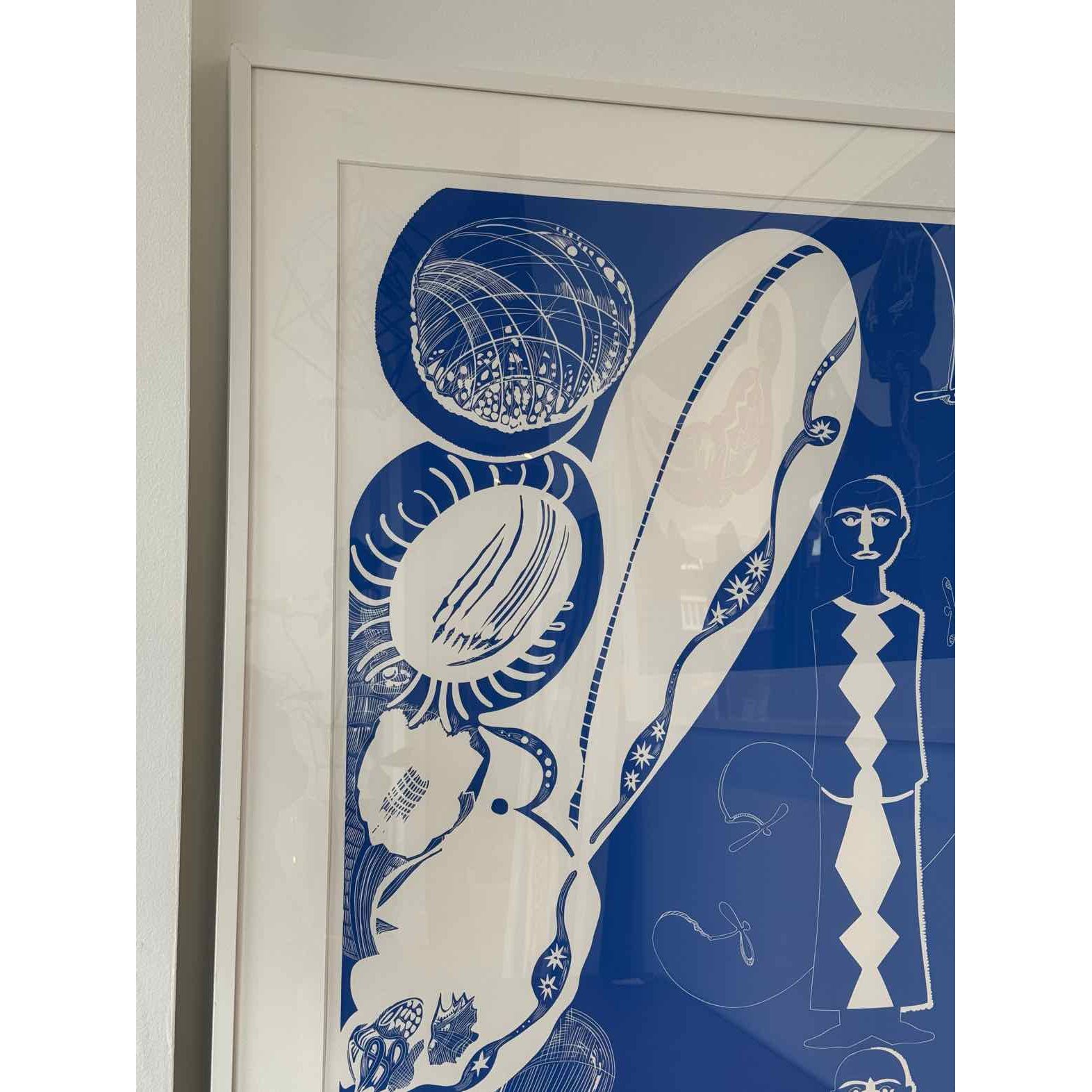 Jared Fitzgerald Linoleum Print - Blue Twins Motif