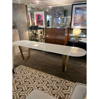Form Architecture & Interiors White Quartzite Dining Table w/ Brass Base