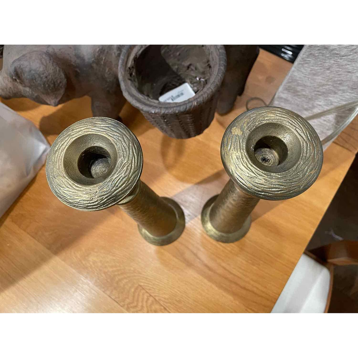 PAIR of Textured Brass Candlesticks