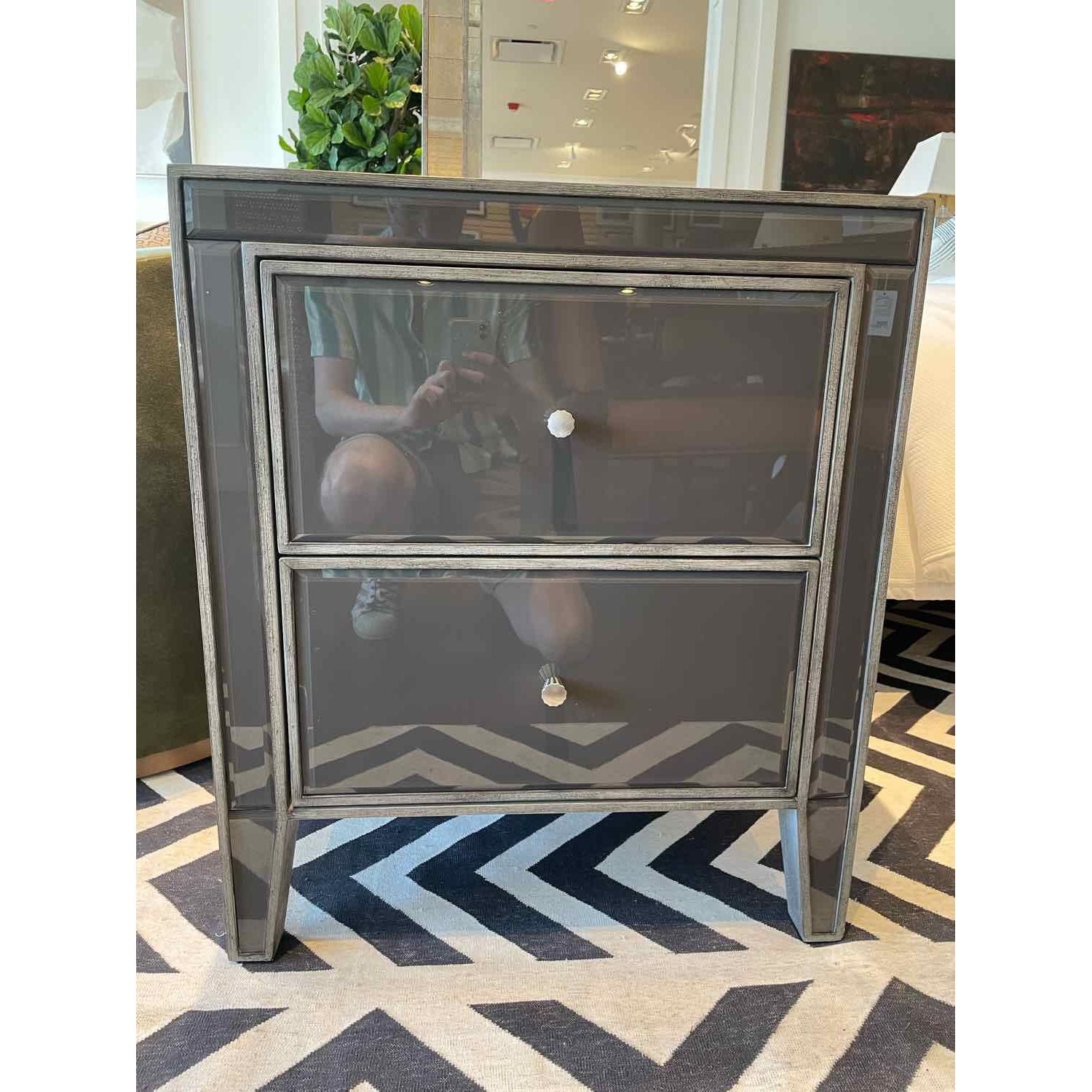 PAIR of Gray Glass 2-Drawer Nightstands Attrib. to Arhaus