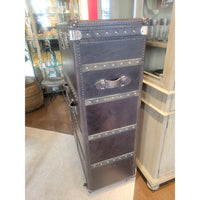Vintage Black Leather & Steel 'Mayfair' Steamer Trunk Rolling Bar by RH - colletteconsignment.com