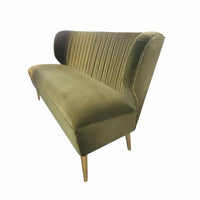Custom Green Velvet Nailhead Loveseat w/ Aged Brass Legs