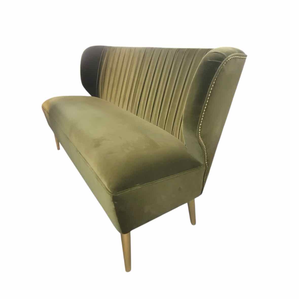 Custom Green Velvet Nailhead Loveseat w/ Aged Brass Legs