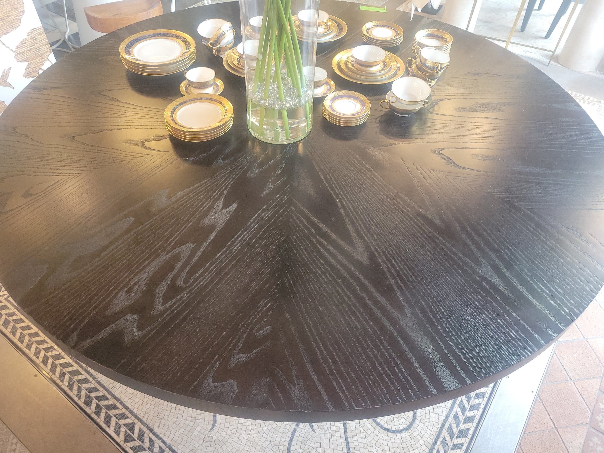 Custom 6-ft Round Black Walnut Dining Table w/ Rift Oak Finish