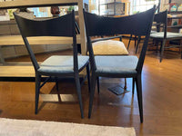 SET of 8 Black Wood Dining Chairs w/ Blue Velvet Seats by Paul McCobb