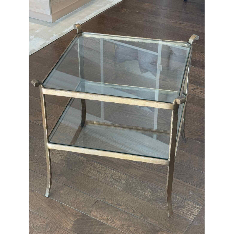 Mid-Century Two-Tier Glass & Brass Side Table