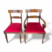 Set of 12 Regency Style Italian Wood King Dining Chairs w/ Red Velvet & Cane