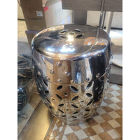 Polished Silver Ceramic Lattice Garden Stool / Table
