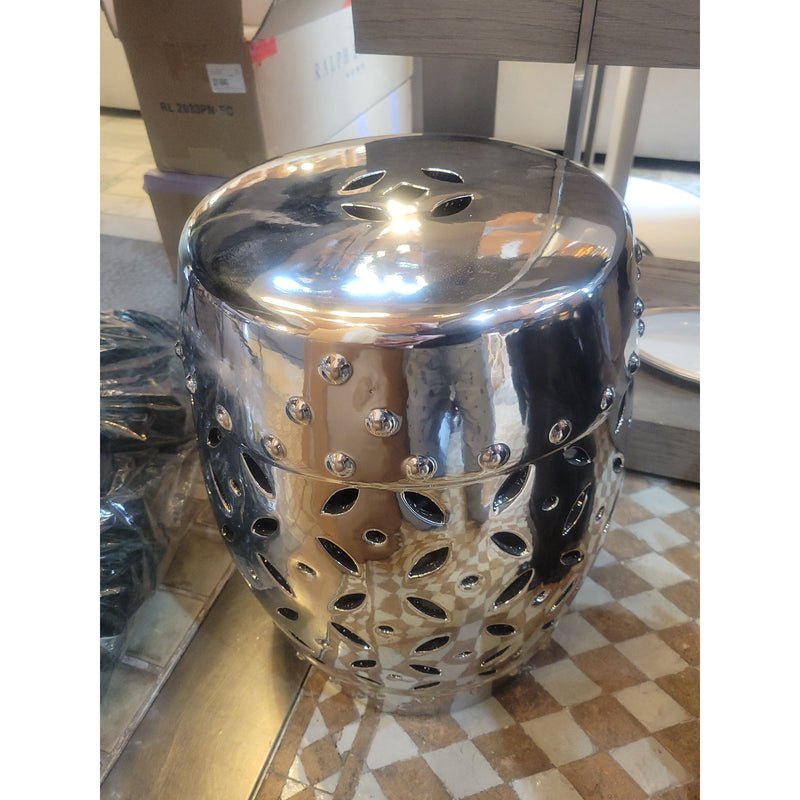 Polished Silver Ceramic Lattice Garden Stool / Table
