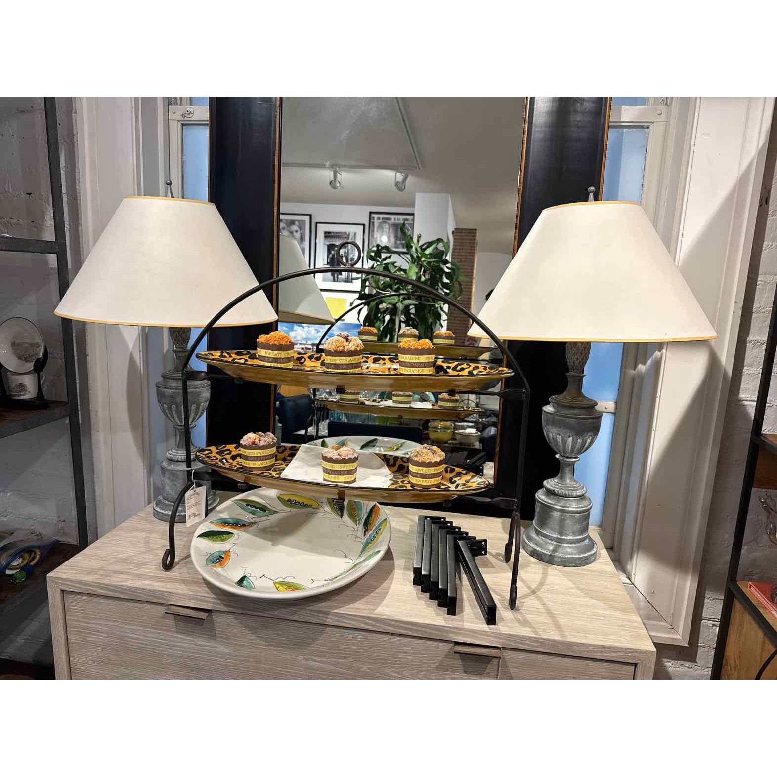 Pair of Grey Metal Urn Lamps w/ Shades