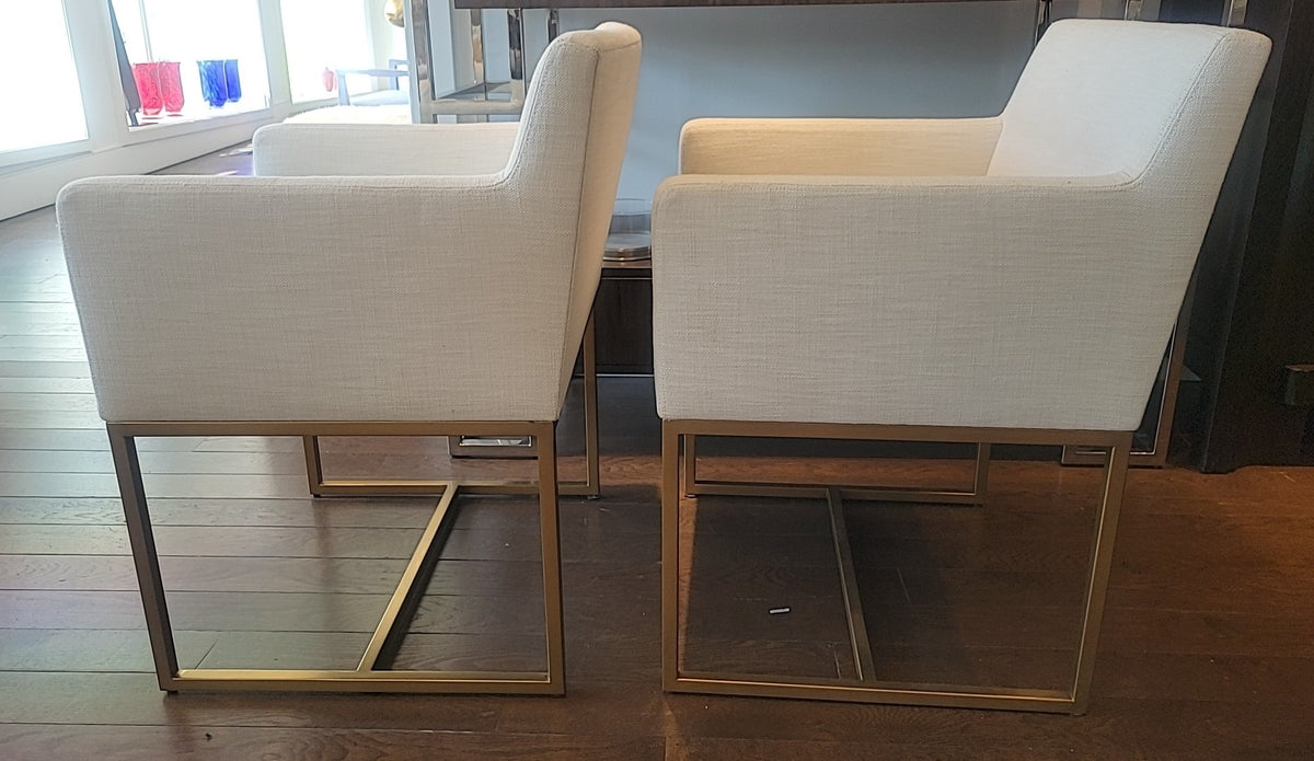 SET of 6 Emery Linen Track Arm Chairs on Brass Bases by RH (AS IS)